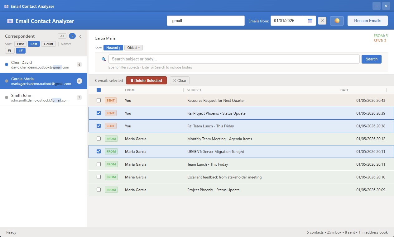 Multi-select and bulk email deletion